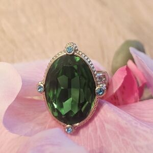 Heidi Daus HUGE Gold, Green, And Blue Cocktail Ring Size 10 Signed